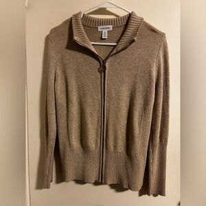 Calvin Klein Beige Knit Zip-Up Sweater
